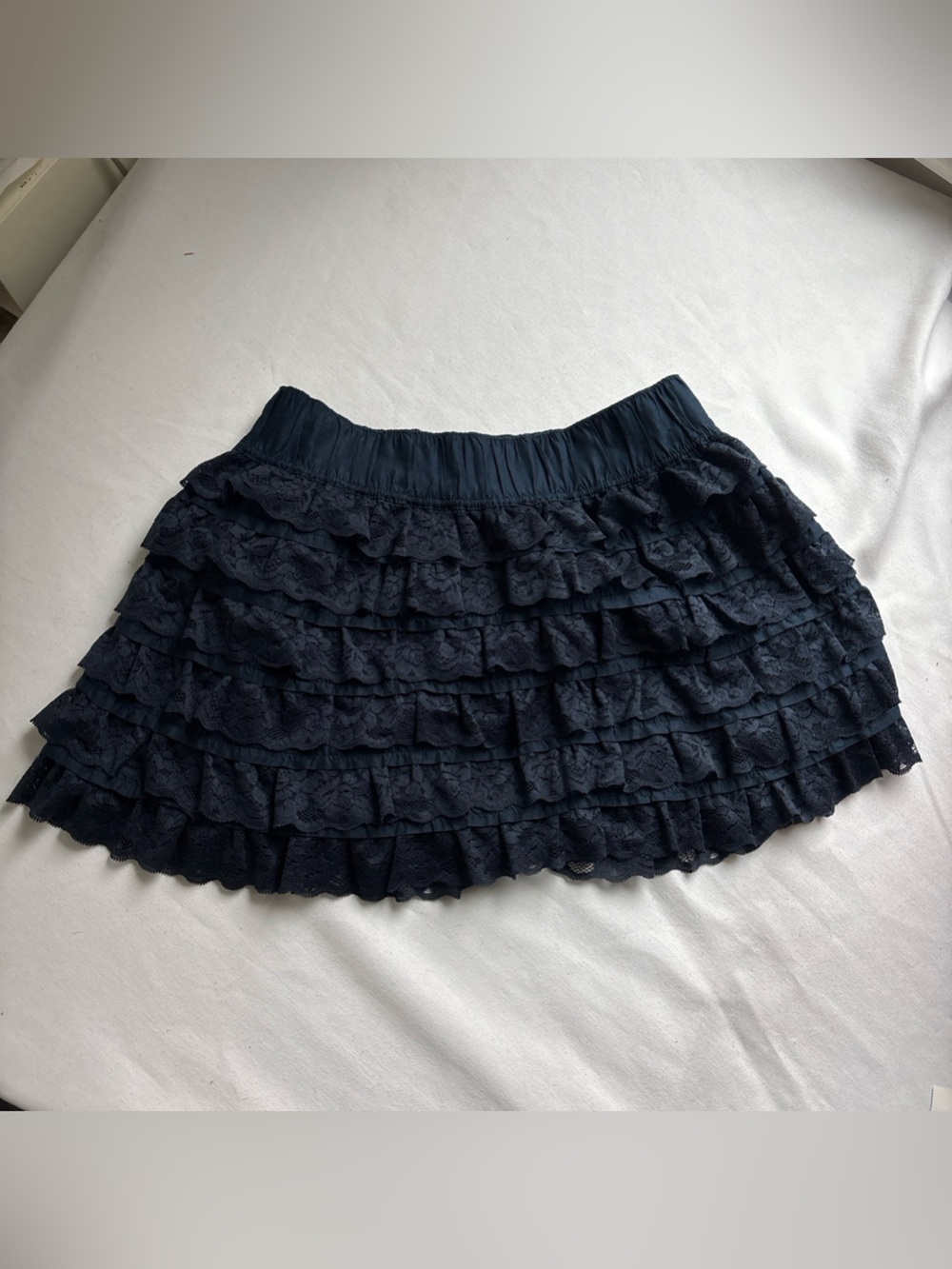 Tiered Lace Mini Skirt in Navy